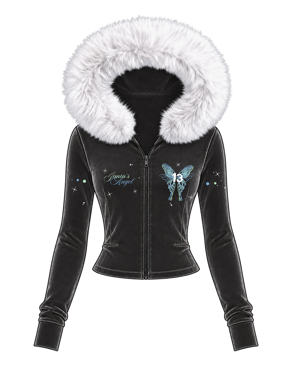 jimin's angel fur zip-up