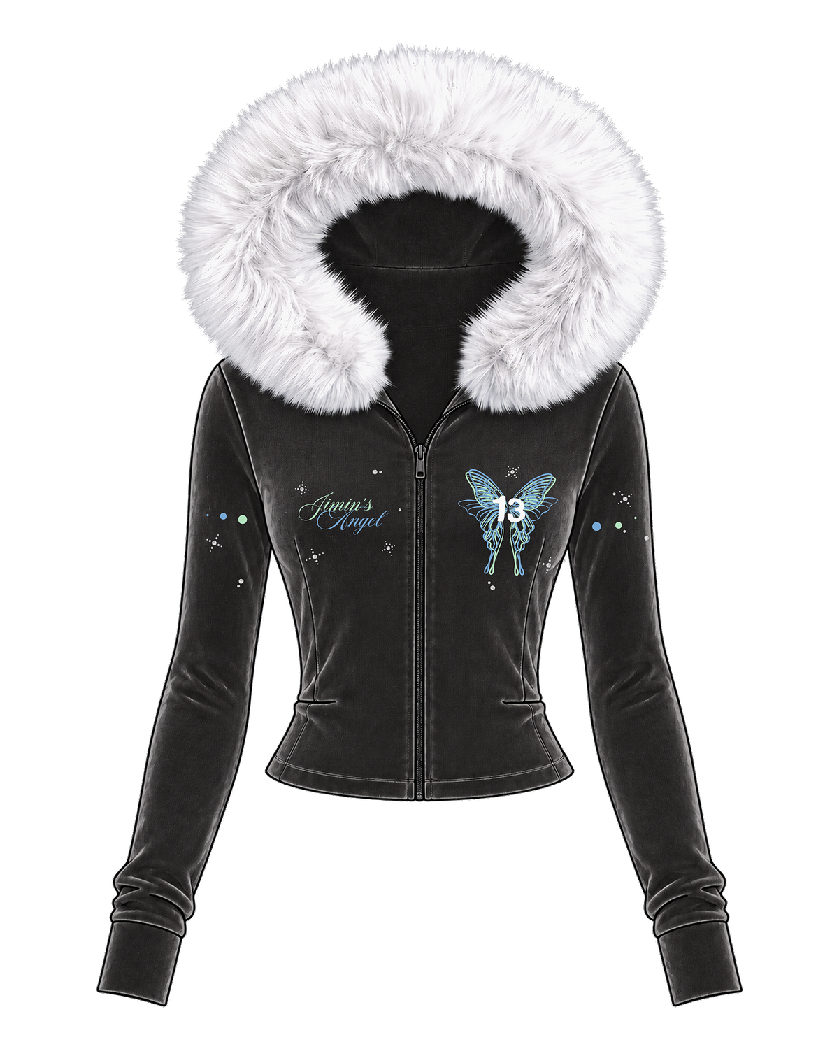 jimin's angel fur zip-up